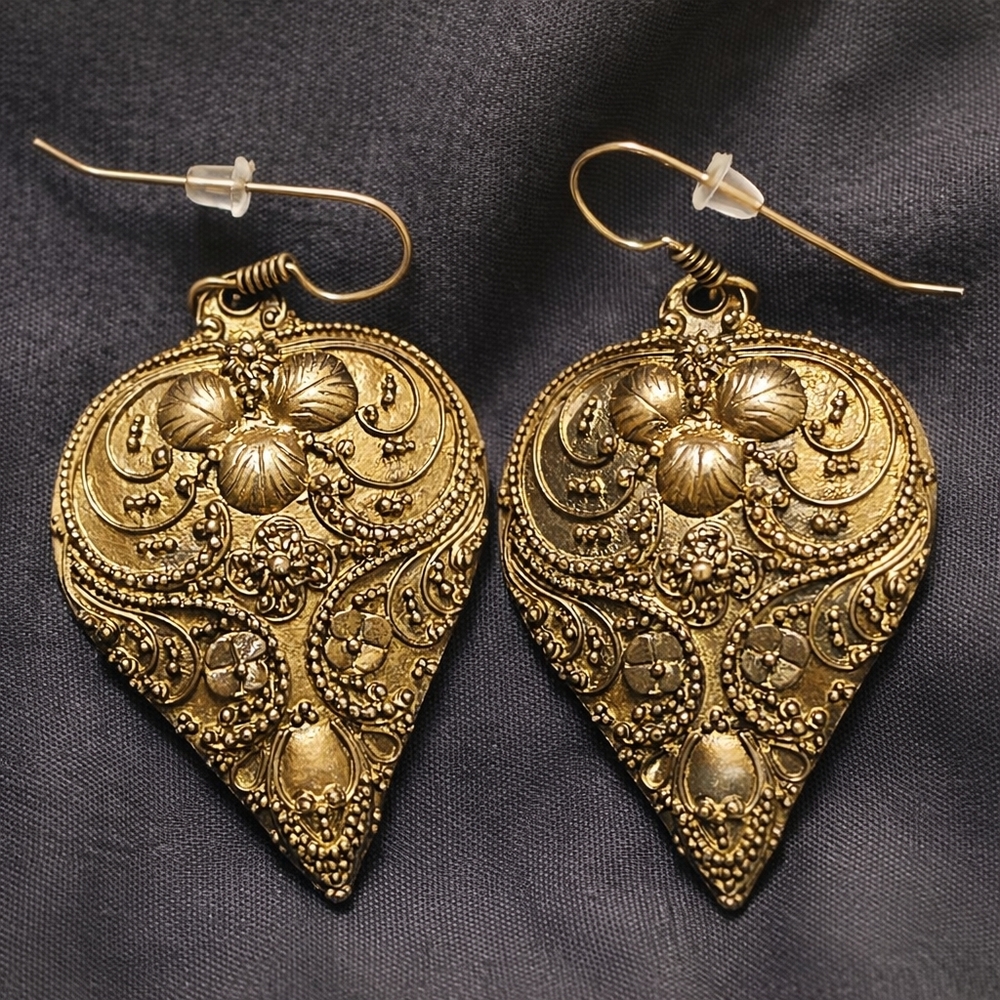 Whimsigoth Baroque Heart Antique Gold Dark Romantic Gothic Earrings